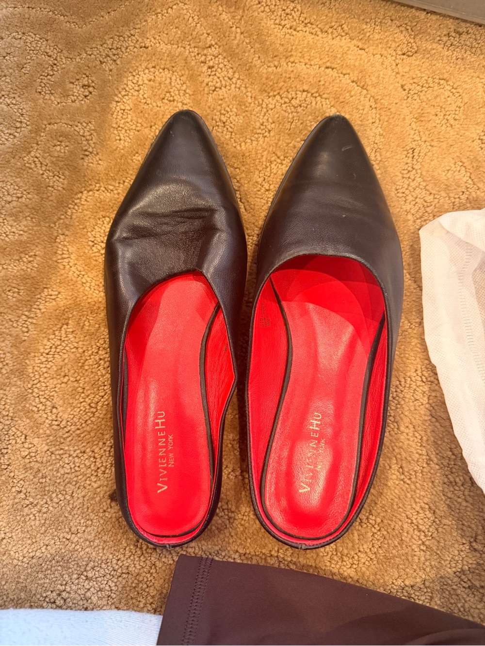 VHNY Black Pointed-Toe Mules with Red Insole